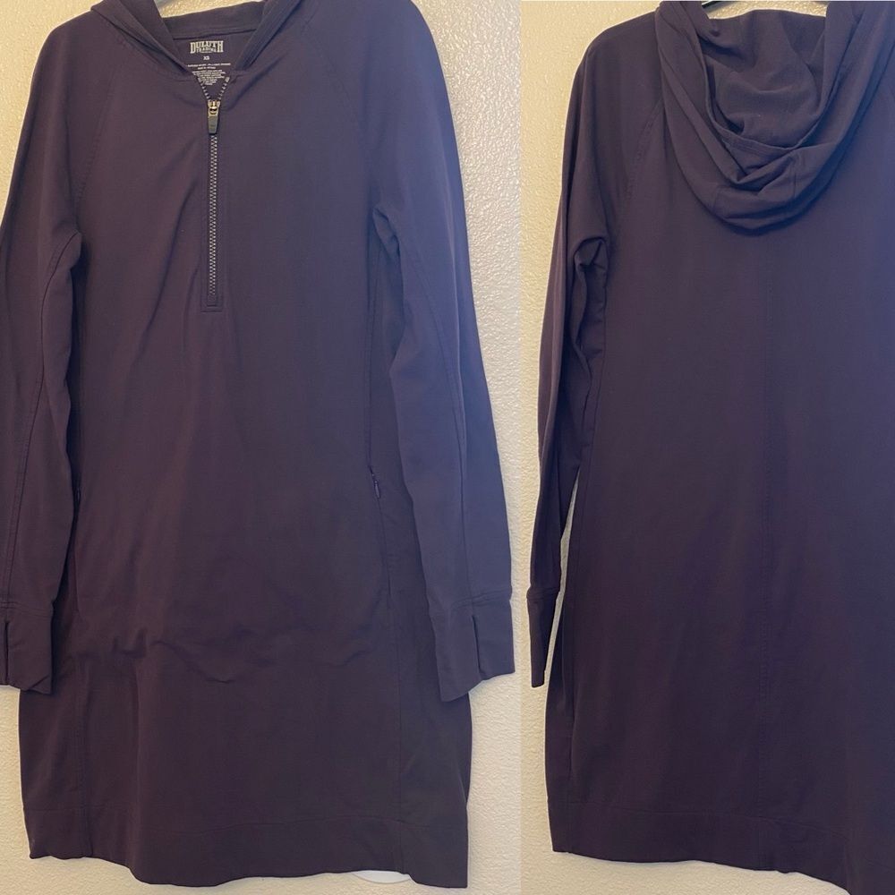 Duluth Trading Co Hot NoGA Stretch purple long sleeve hoodie dress 94735 XS